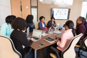 Women learning Monitoring and Evaluation in a Training Workshop