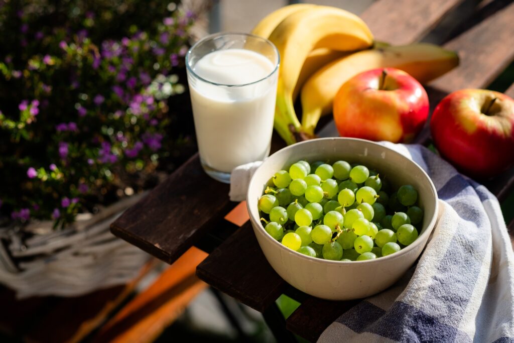 Nutritious food on a table outside