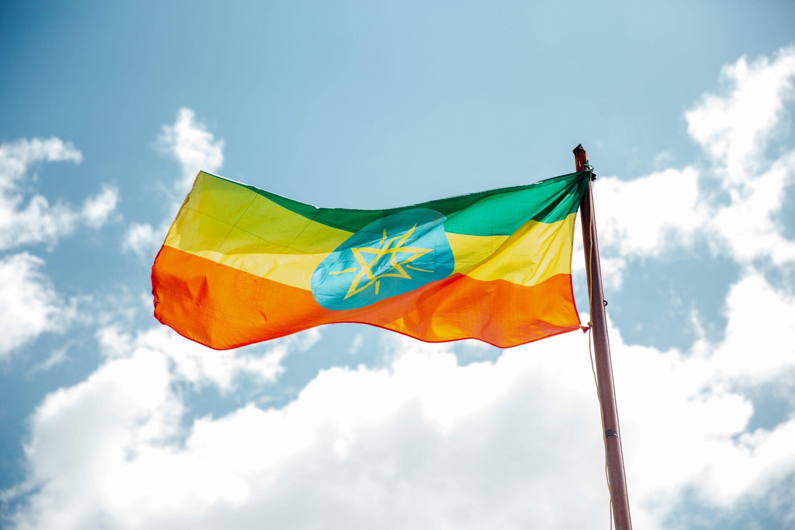 Ethiopian flag on a flag pole