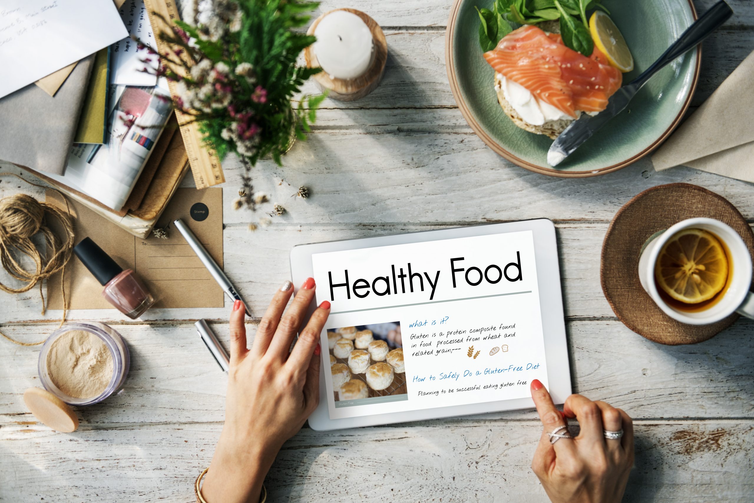 person reading about healthy food