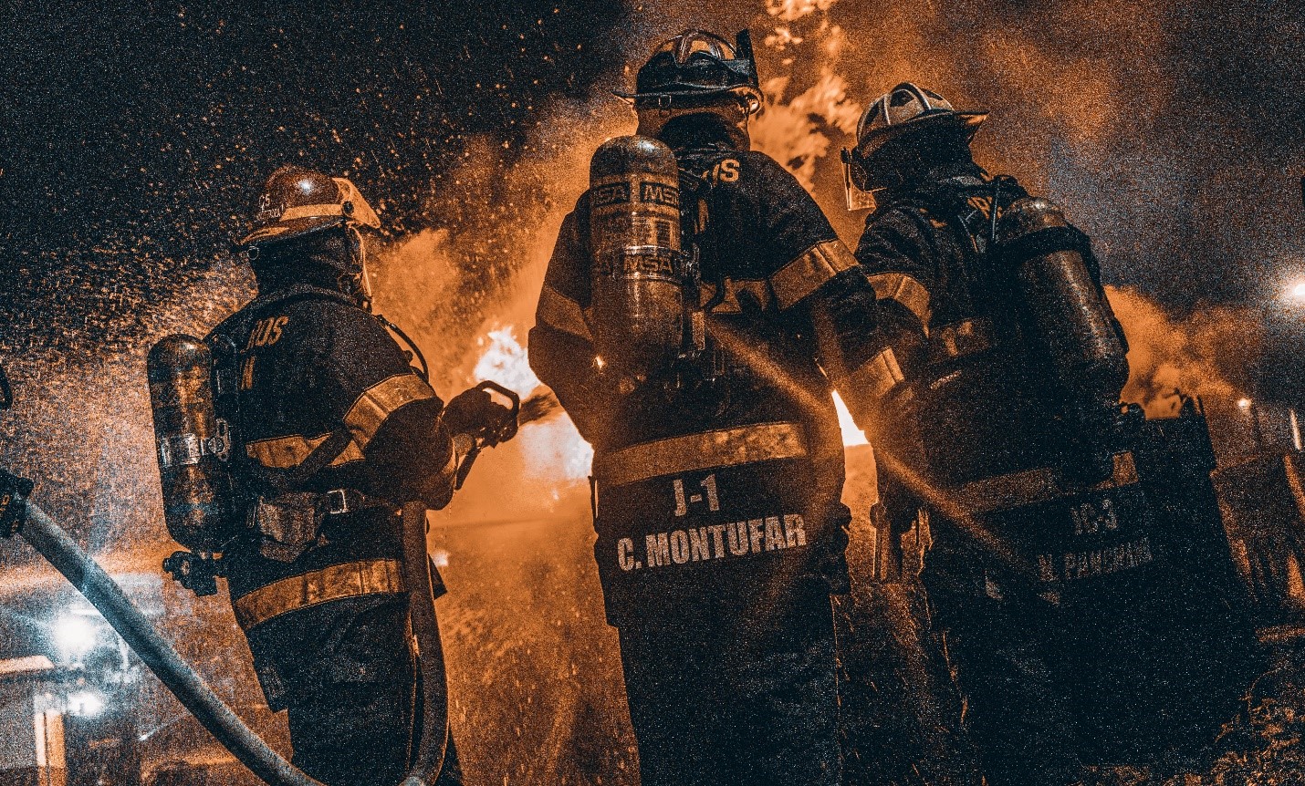 Firefighters responding to a fire disaster