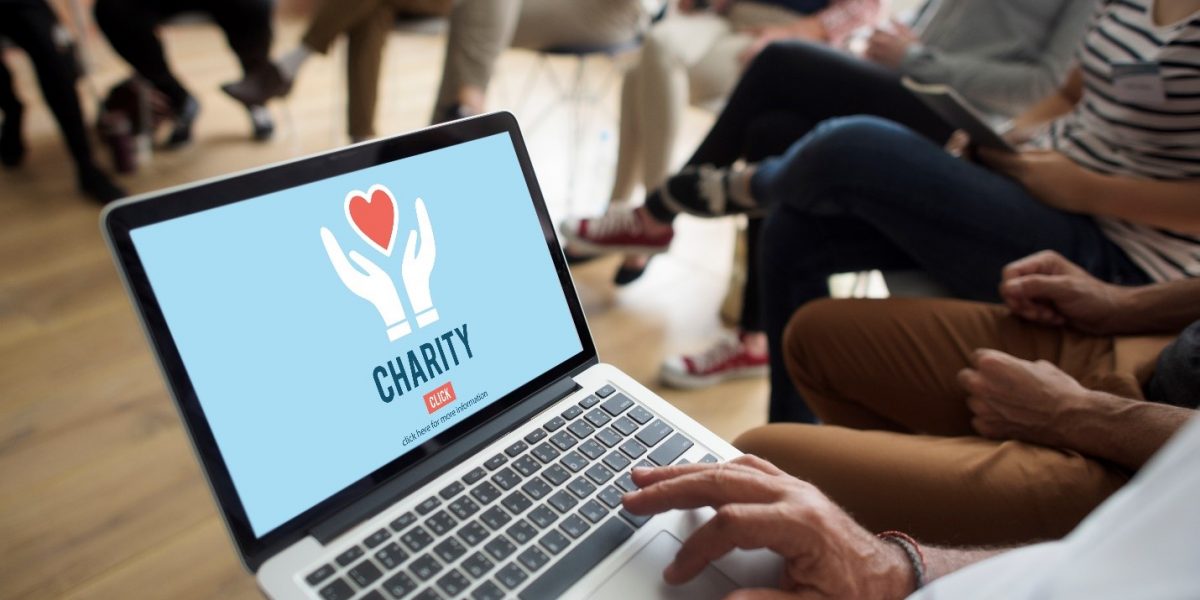 a laptop illustrating a charity exercise